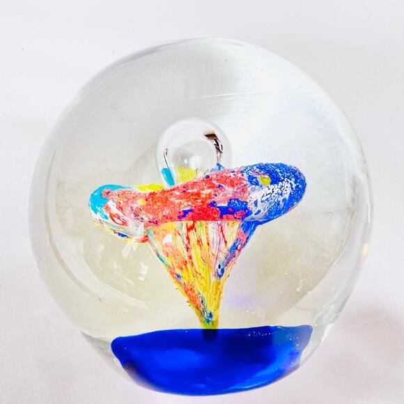 Color Explosion Bubble Art Glass Hand Made Blown Paperweight Abstract 3.5" - Picture 7 of 11